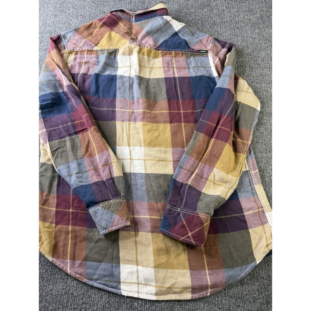 Hawk Men's Plaid Flannel Button Up Shirt Size M Long Sleeve 100% Cotton - Picture 3 of 8
